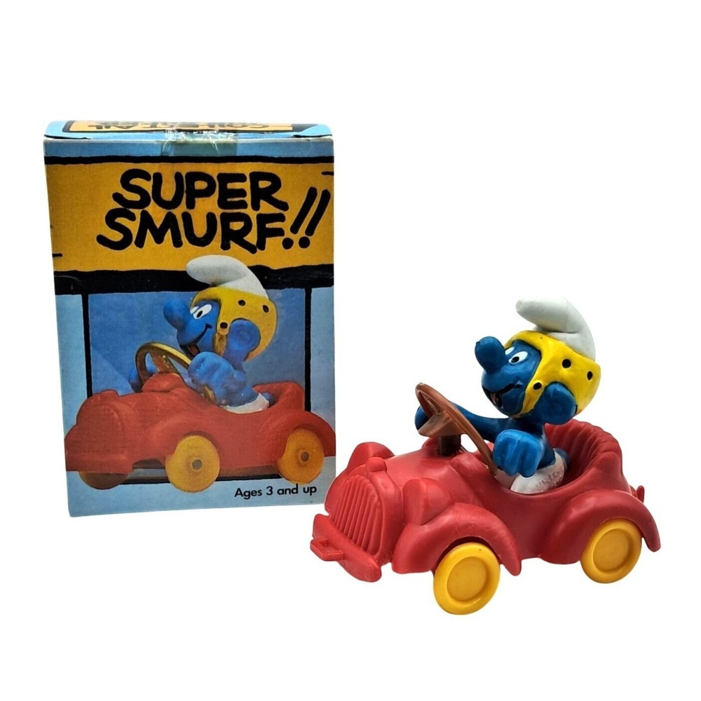 Vintage‎ Schleich Super Smurf Figure With Car 6507 Ages 3+ Original Box